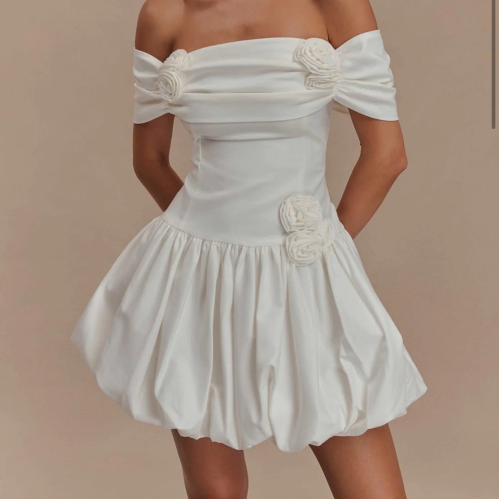 Meshki White Ruched Off-Shoulder Sundress